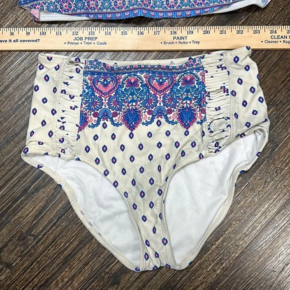 GIANNI BINI High Waisted Paisley Print 50s style Bikini Swimsuit Swim Large